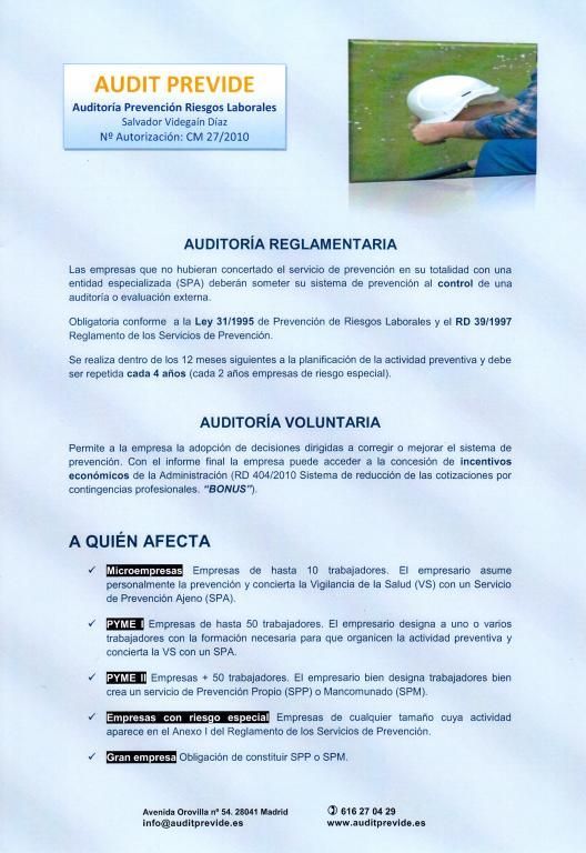 Cartel informativo con texto y una pequeña imagen de una persona al aire libre, probablemente en un campo. Habla sobre auditorías.