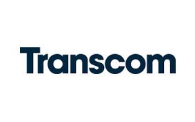 Logotipo para Transcom, texto azul marino sobre fondo blanco.