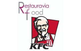 Logotipo de KFC con fondo rojo y texto blanco. El logotipo de KFC se modificó con el texto 