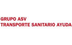 Logotipo de Grupo ASV, servicio de transporte sanitario. Texto en rojo sobre fondo blanco.