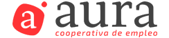 Logotipo de Aura, una agencia cooperativa de empleo. A la izquierda de 