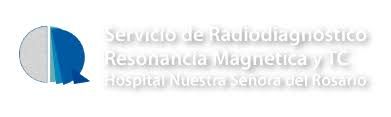 Logo for Servicio de Radiodiagnóstico Resonancia Magnética y TC, Hospital Nuestra Señora del Rosario. Features a blue and white design.