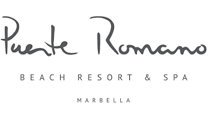 Logotipo de Puente Romano Beach Resort & Spa en gris, con 