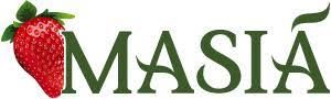 Logotipo de Masia: una fresa roja y texto verde sobre fondo blanco.