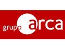 Logotipo del Grupo Arca. Círculo blanco dentro de un rectángulo rojo, con la palabra 