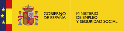Logotipo del Ministerio de Empleo y Seguridad Social de España con el escudo y la bandera de España.