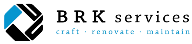 Logo for BRK services with a geometric design and the words 