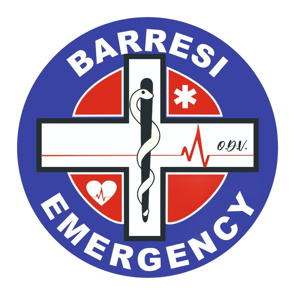 Logo per Barresi Emergency: cerchio blu con croce rossa, simbolo medico e testo