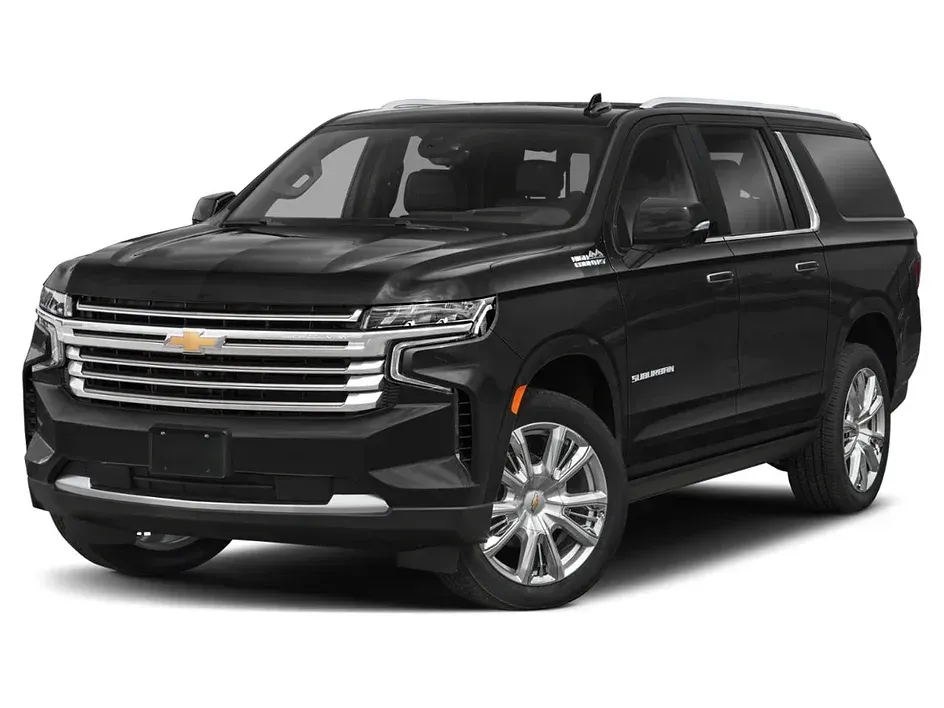 A black chevrolet suburban suv is shown on a white background.