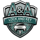 A&A Lock and Key Services logo with shield, car, keys, and teal-gray accents