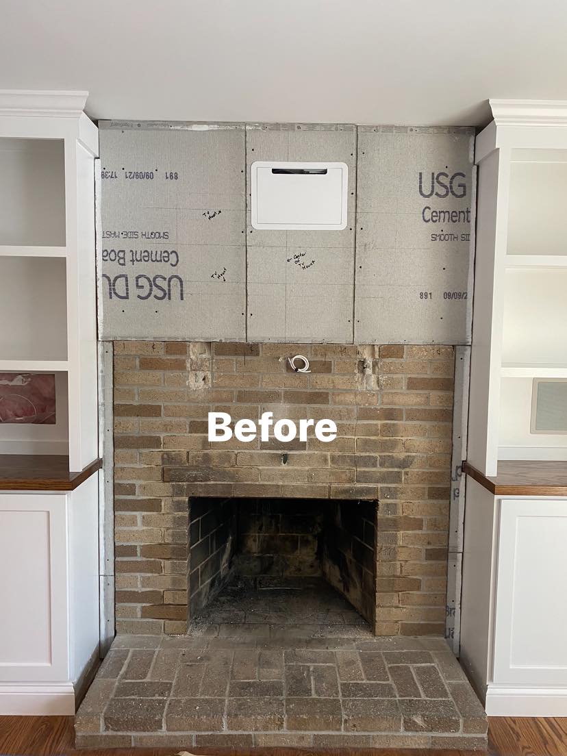 Before Modern Fireplace | Worcester, MA | Craftsman Masonry and Restoration
