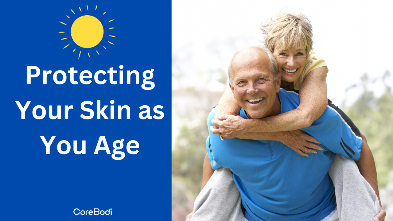 Happy older couple wearing sunscreen