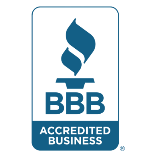 BBB Accredited Business logo: blue flame icon above 