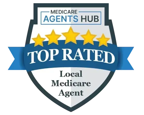 Medicare Agents Hub “Top Rated” badge with five stars and “Local Medicare Agent” text