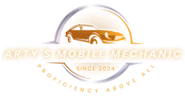 The logo for Arty 's Mobile Mechanic shows a car in a circle.