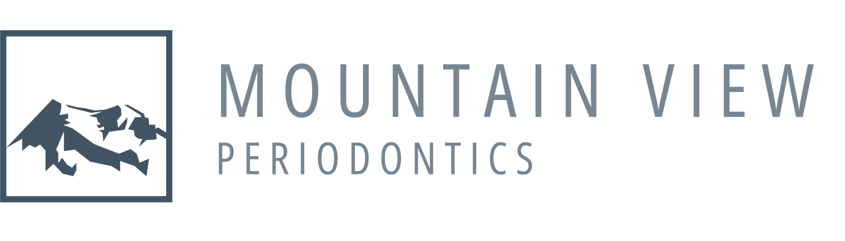 The logo for mountain view periodontics shows a mountain in a square.