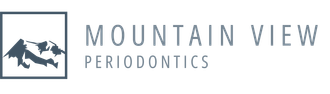 The logo for mountain view periodontics shows a mountain in a square.