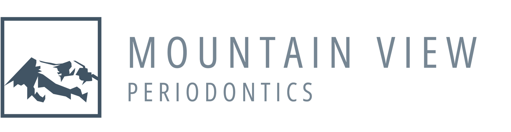 A logo for mountain view periodontics with a picture of a mountain