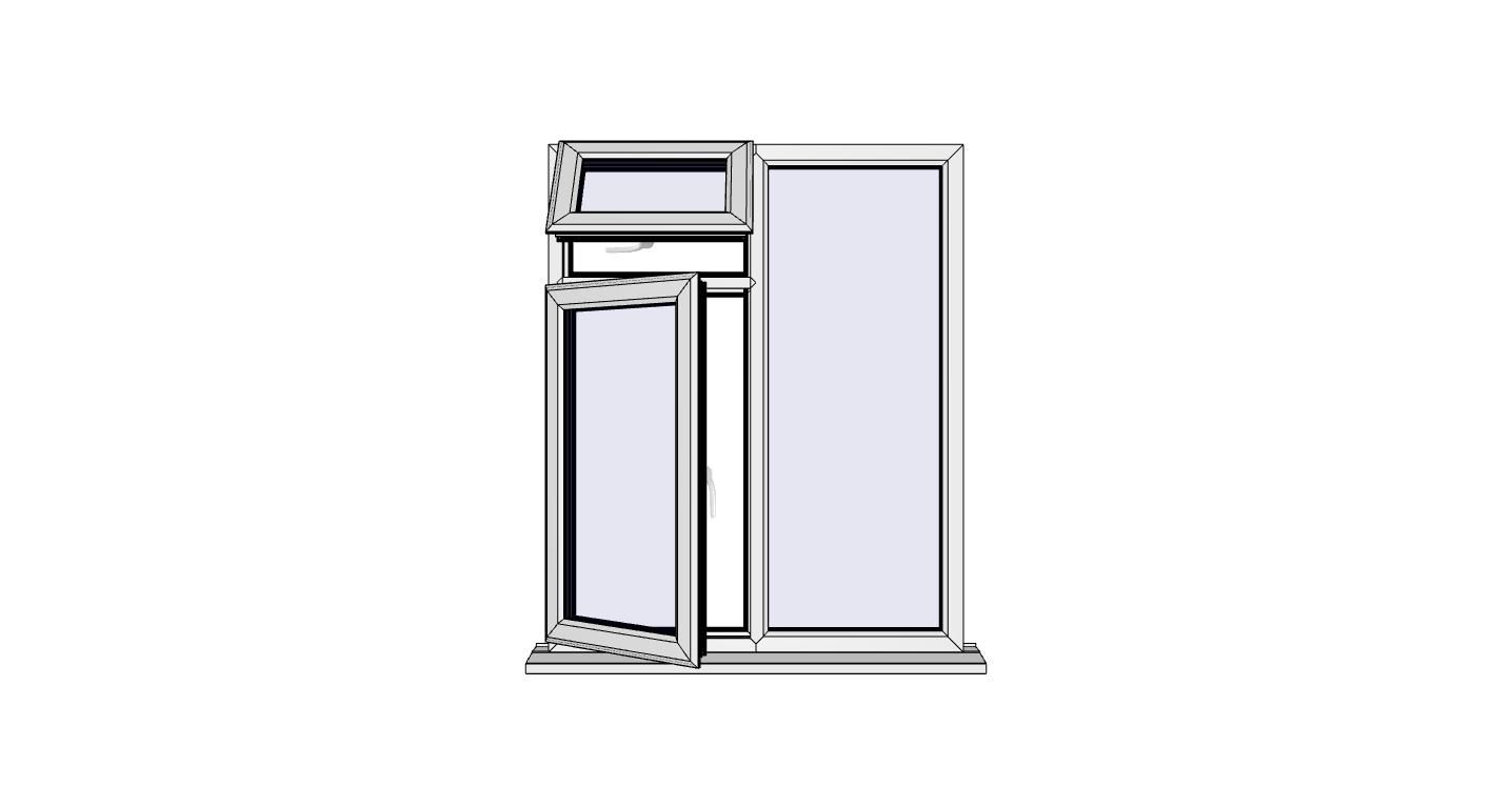 A drawing of a window with two windows open on a white background.