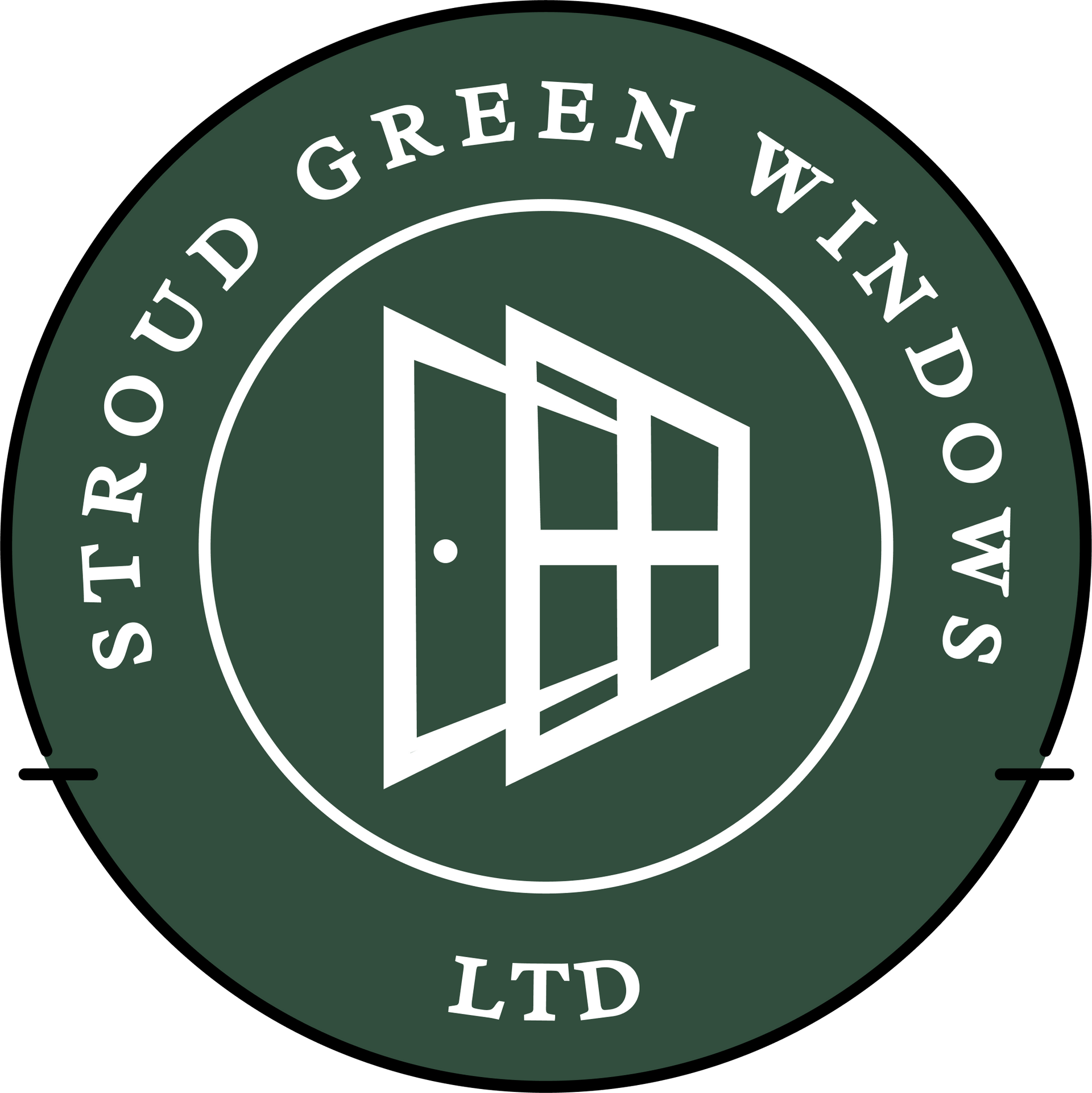 The logo for stroud green windows ltd shows a window in a circle.