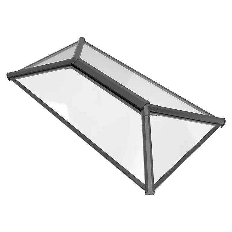 A 3d model of a canopy with a clear glass roof on a white background.