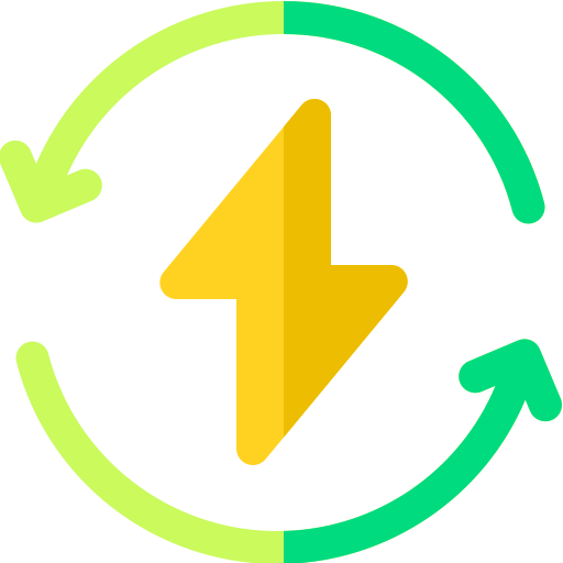 a yellow lightning bolt is surrounded by green arrows in a circle .