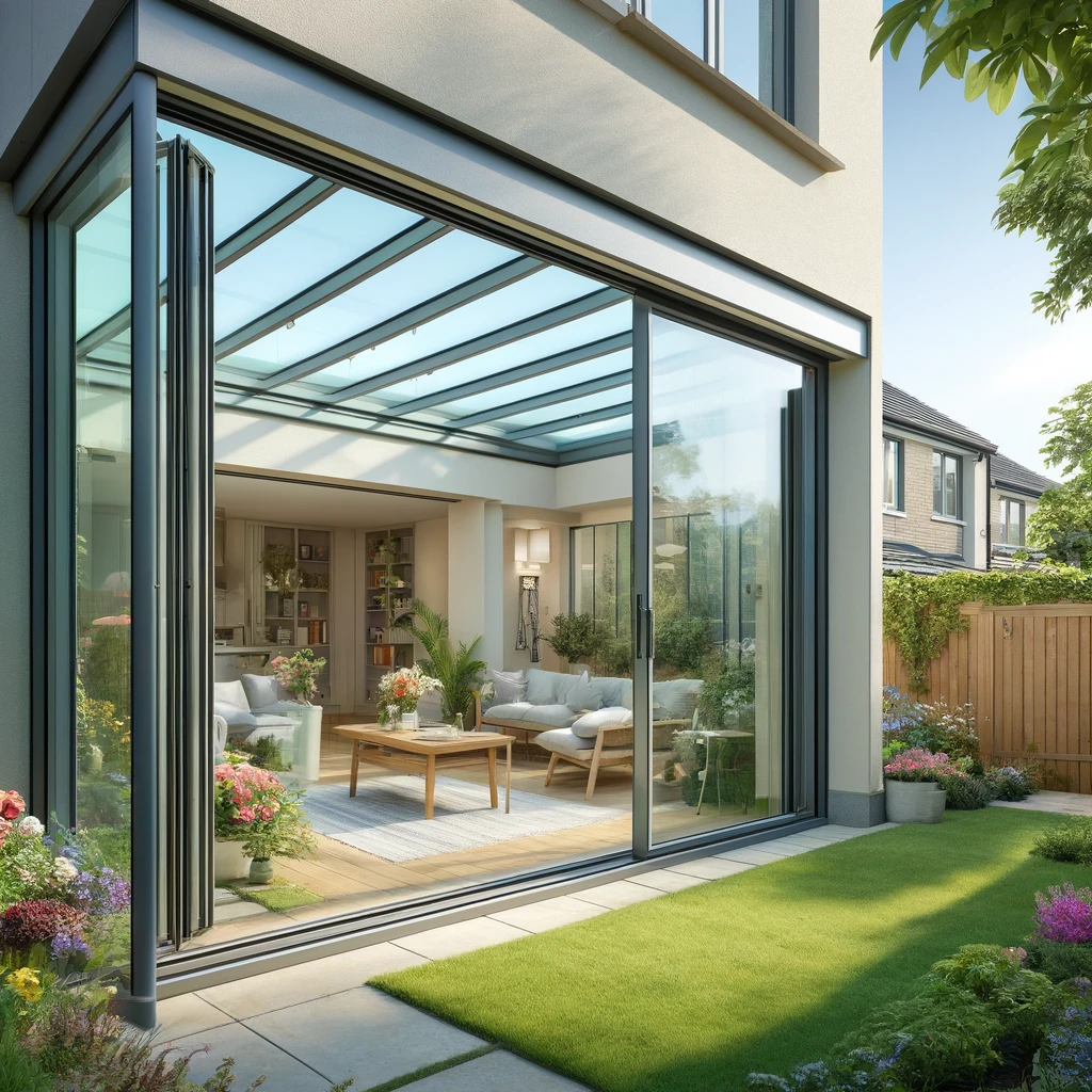 An artist 's impression of a house with sliding glass doors