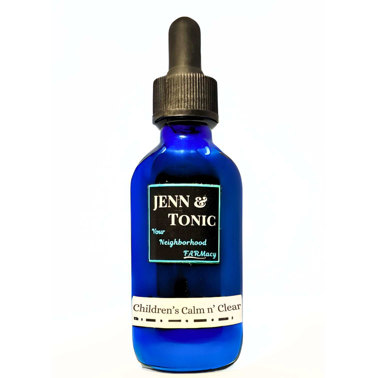 A blue bottle of jenn & tonic on a white background