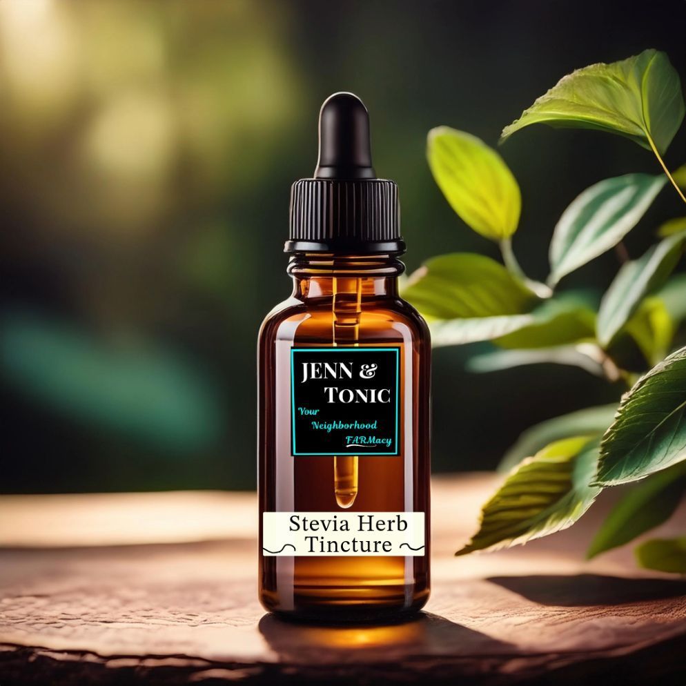 A bottle of jenn & tonic stevia herb tincture
