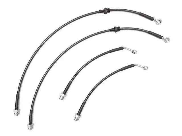A set of four brake hoses of different lengths on a white background | Griffin Motorwerke