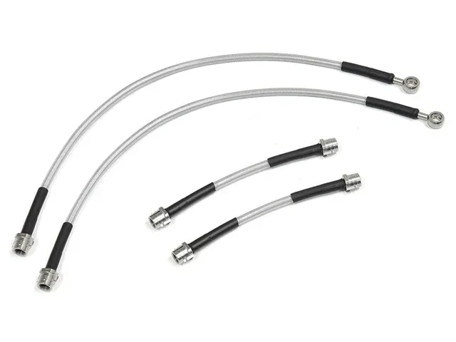 A pair of brake hoses with black ends on a white background | Griffin Motorwerke
