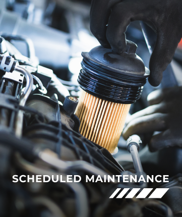 A poster for scheduled maintenance shows a person changing an oil filter | Griffin Motorwerke