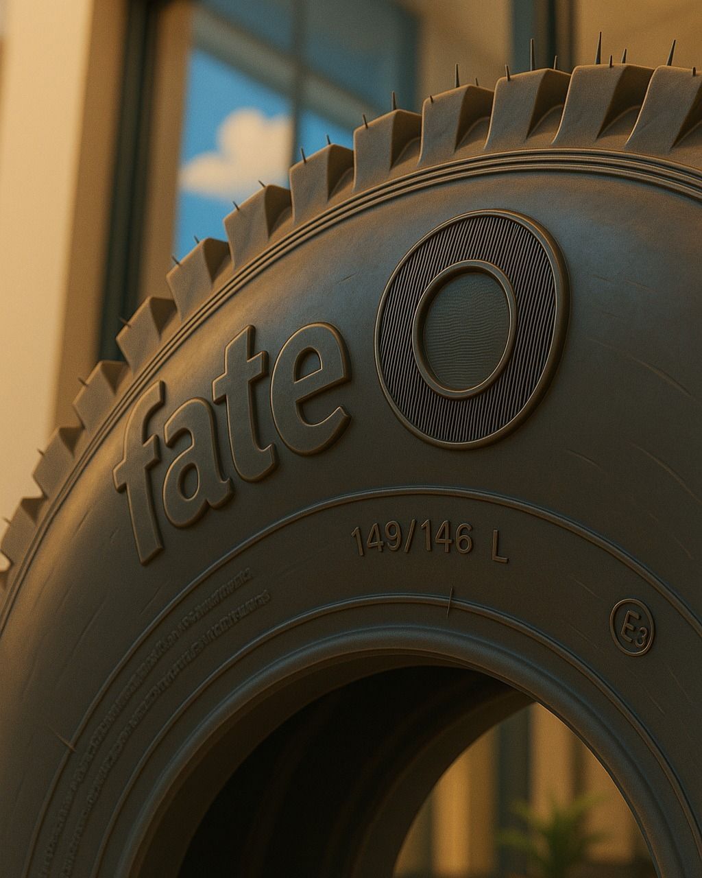 Primer plano de un neumático negro con la marca