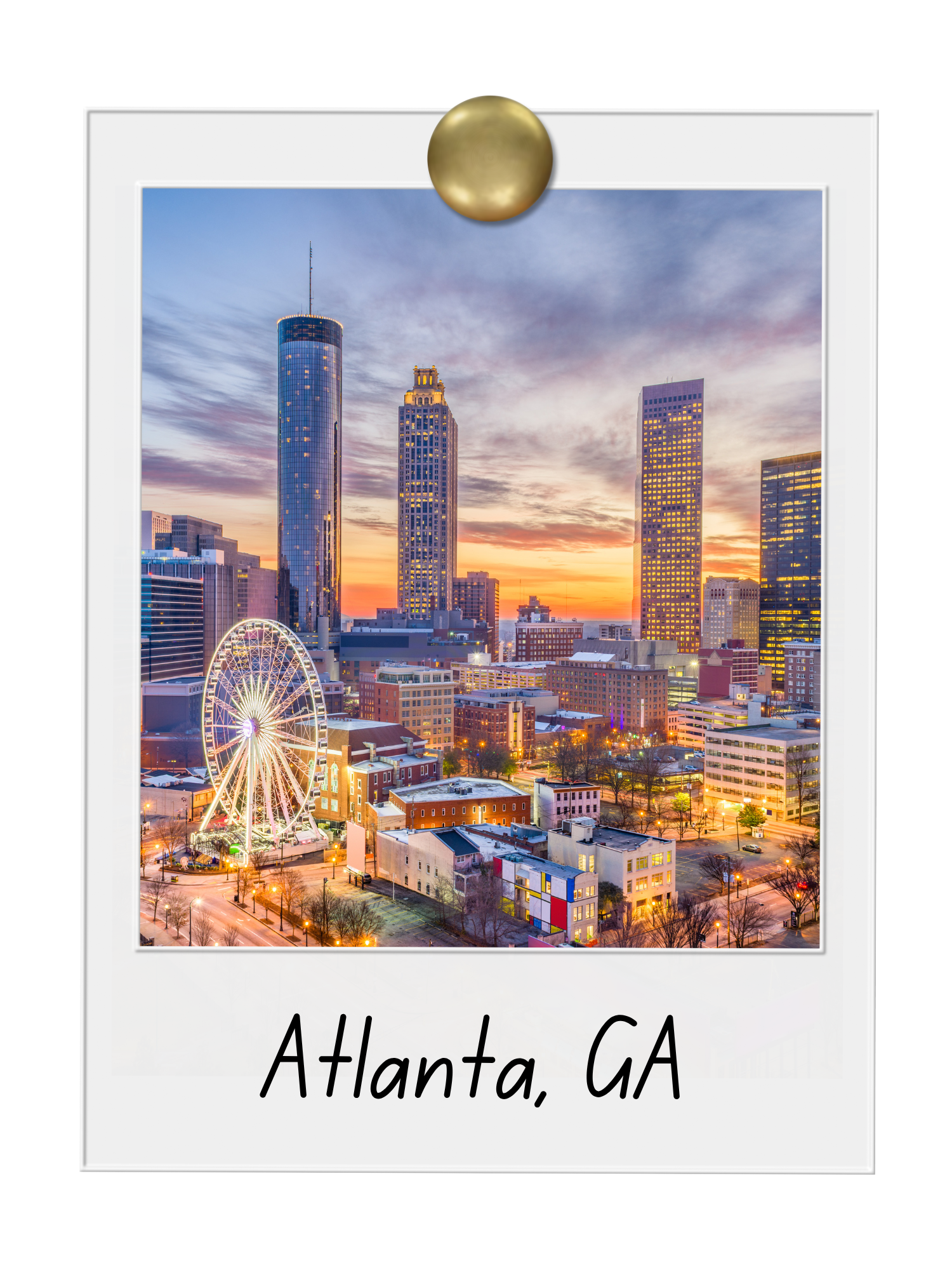 A picture of a city skyline with a ferris wheel in atlanta , ga.