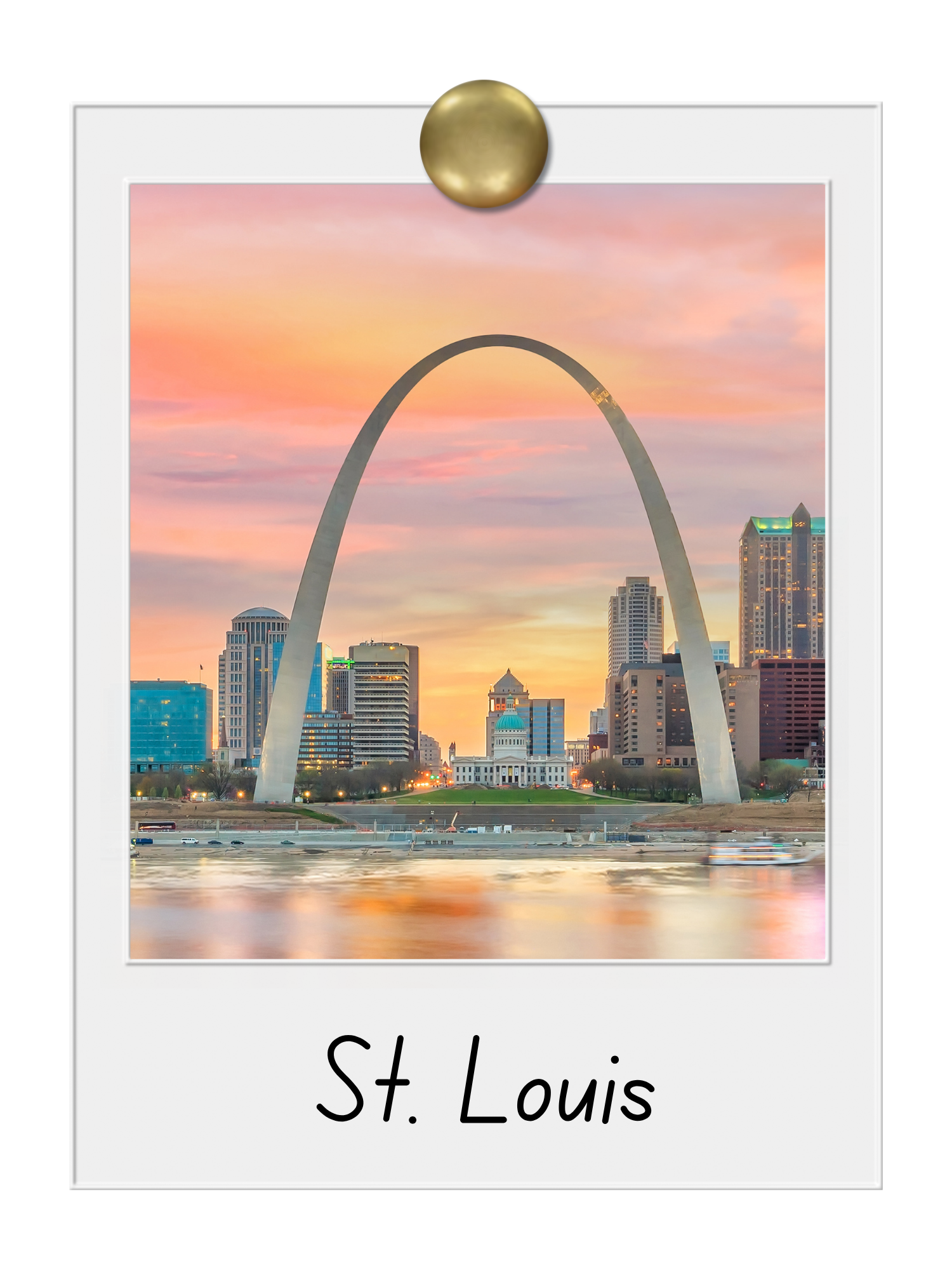 A picture of the st. louis arch with a city skyline in the background.