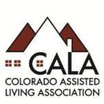 Cala logo. Brown mountain peaks over a white house shape, black "CALA" text, and "COLORADO ASSISTED LIVING ASSOCIATION".