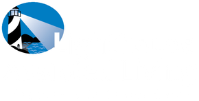 Logo for Lighthouse Assisted Living featuring a lighthouse beacon over blue water, text 