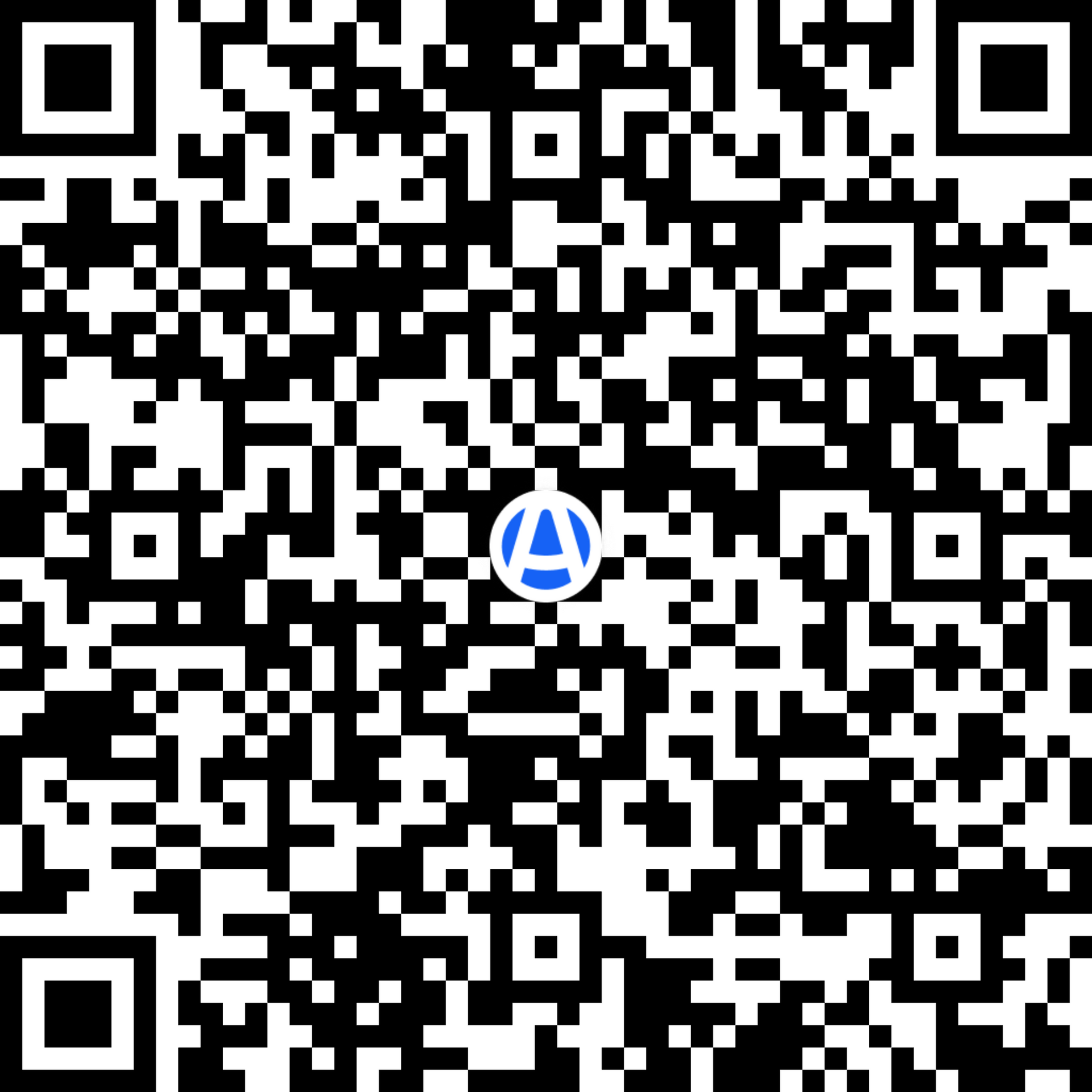 QR code with the logo of a blue-circle icon with a white 