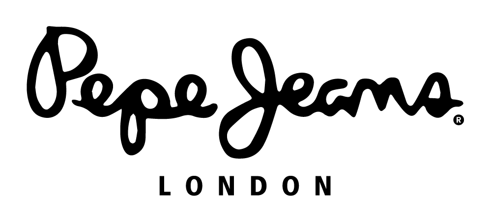 Ein schwarzweißes Logo für Pepe Jeans London auf weißem Hintergrund.