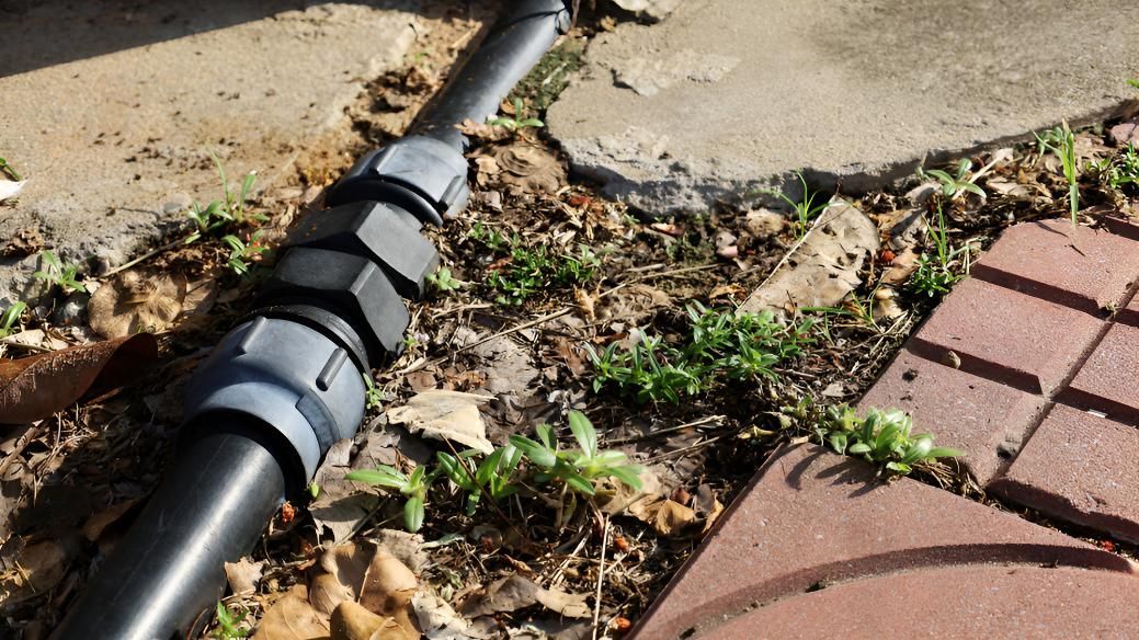 Black Pipe is Laying on the Ground Next to a Brick Walkway — Luke Barry Plumbing in Labrador, QLD