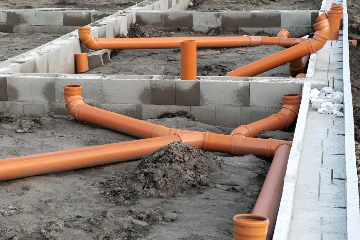 Bunch of Orange Pipes Are Laying in the Dirt — Luke Barry Plumbing in Sanctuary Cove, QLD