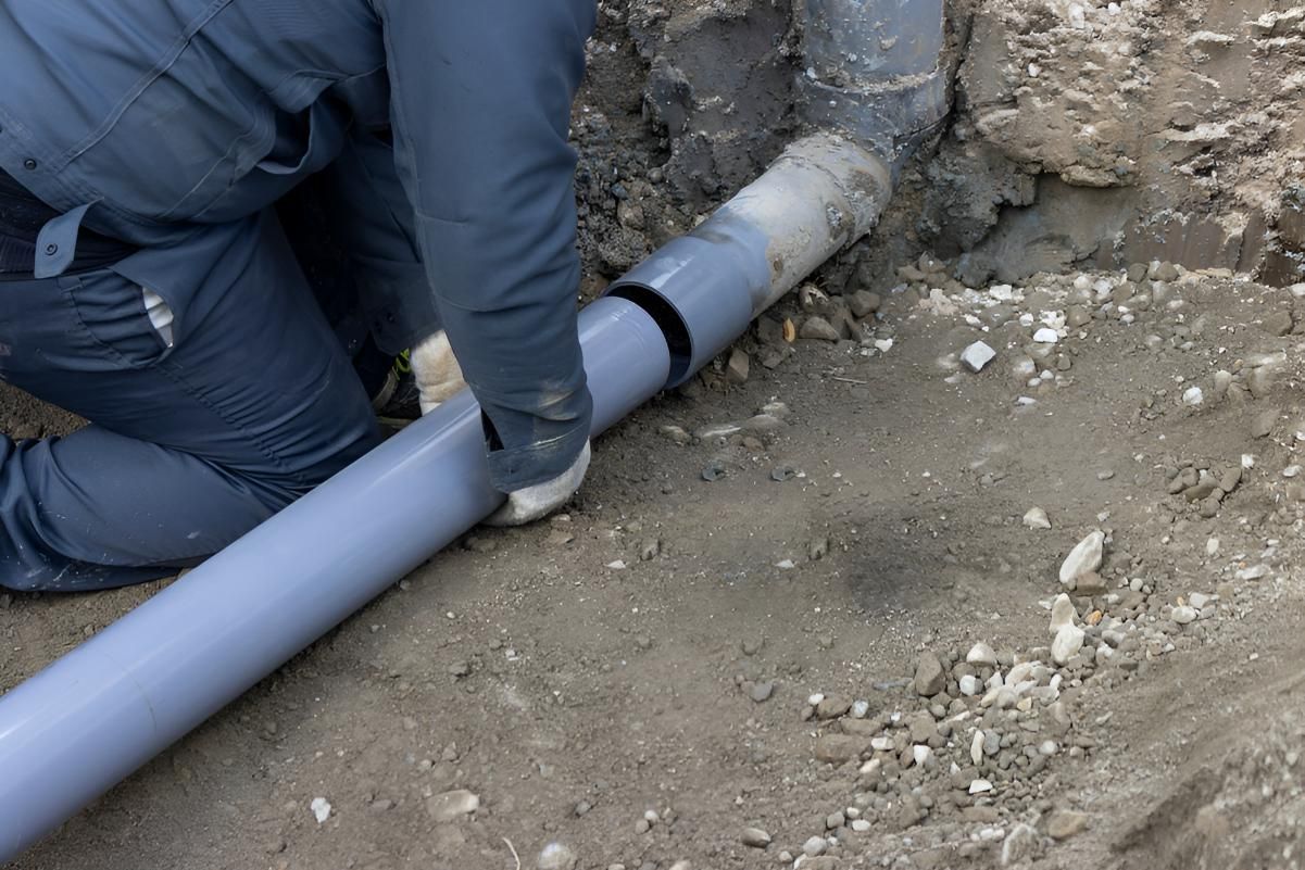 Man is Working on a Pipe in the Dirt — Luke Barry Plumbing in Runaway Bay, QLD