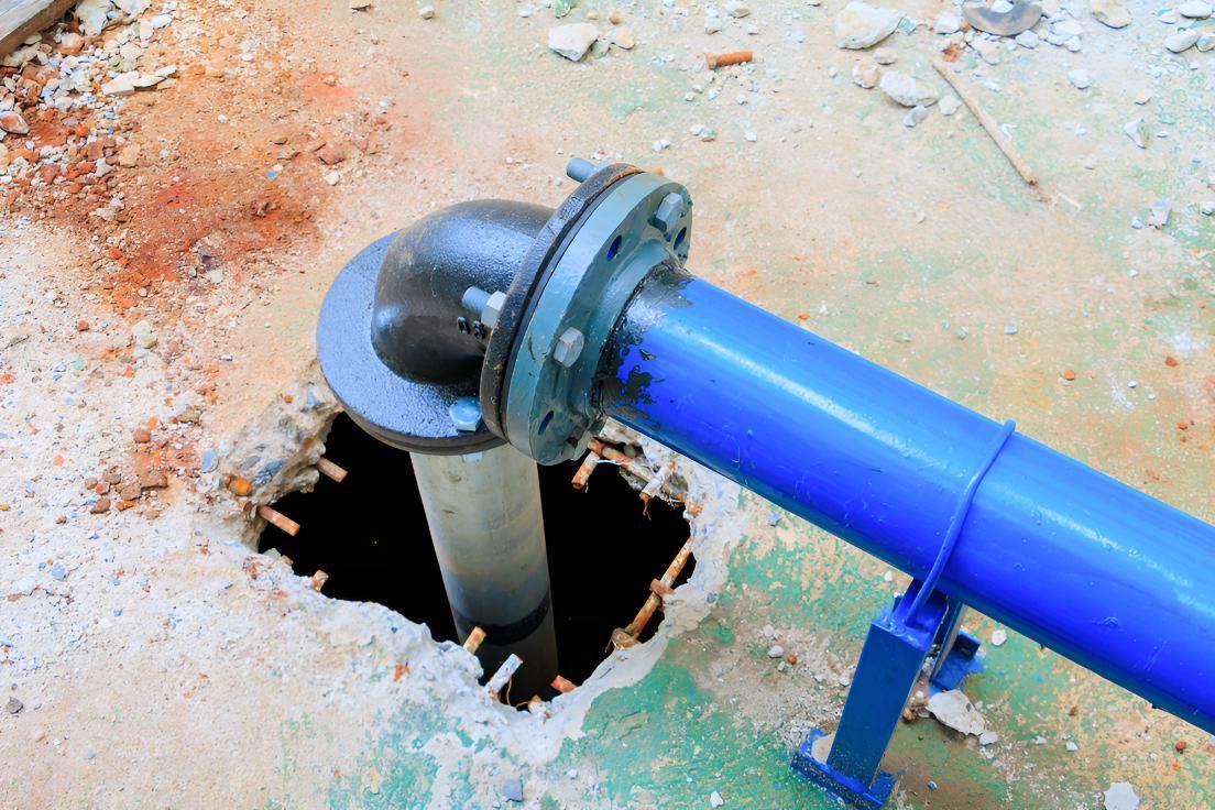 Blue Pipe is Coming Out of a Hole in the Ground — Luke Barry Plumbing in Broadbeach Waters, QLD