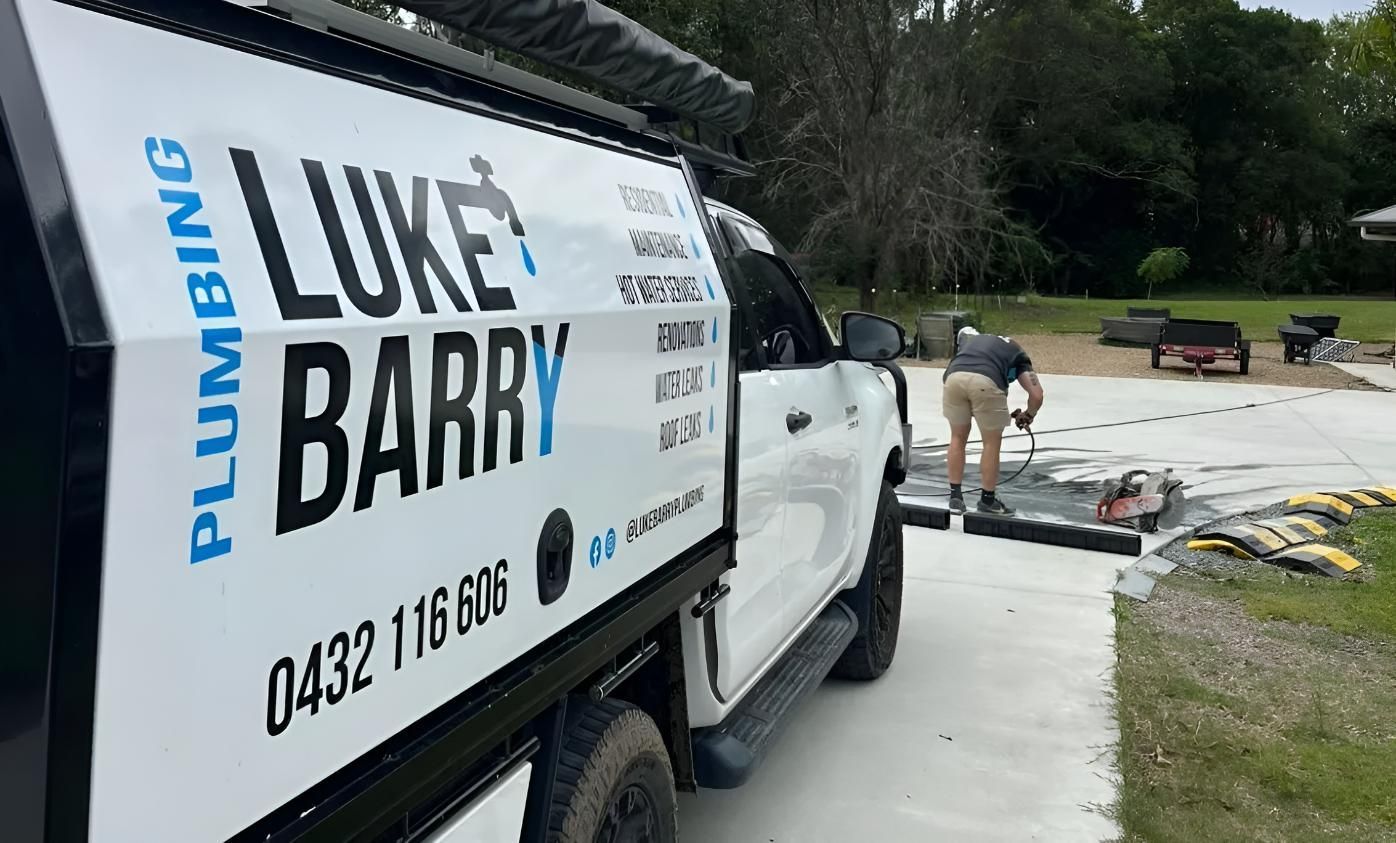 White Truck With Luke Barry Plumbing — Luke Barry Plumbing in Mudgeeraba, QLD