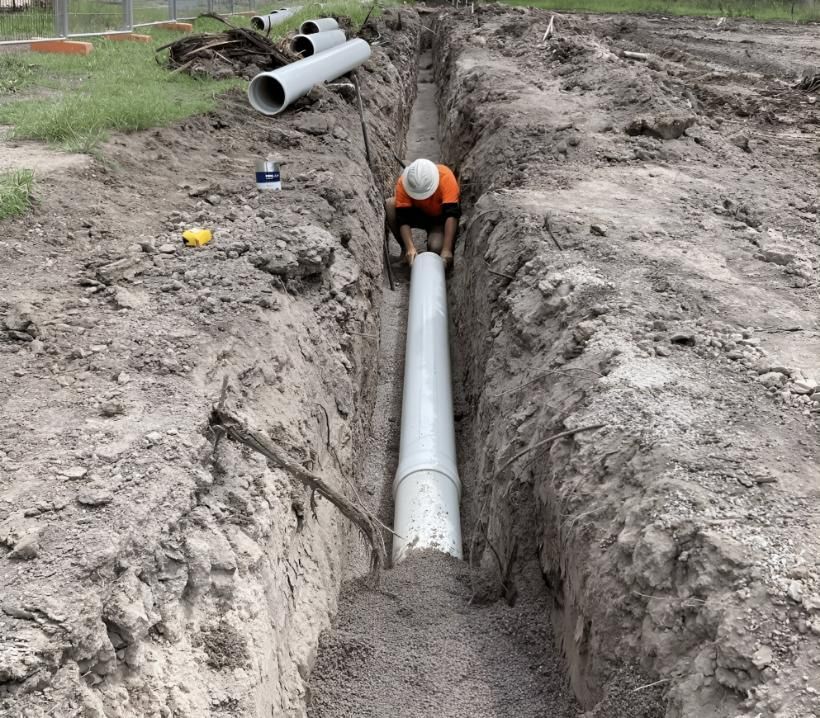 Man is Working on a Pipe in the Dirt — Luke Barry Plumbing in Mudgeeraba, QLD