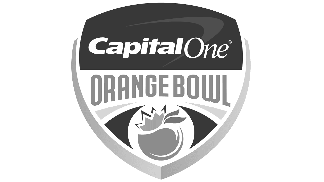 The capital one orange bowl logo is black and white.