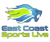 A logo for east coast sports live with a lion on it