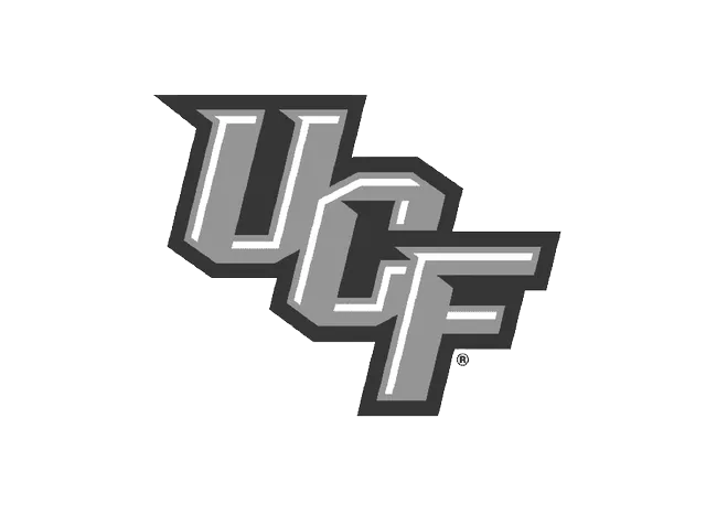A black and white logo for ucf on a white background.
