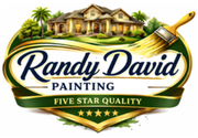 Randy David Painting logo with house, palm trees, and gold paintbrush, &ldquo;Five Star Quality&rdquo; emblem