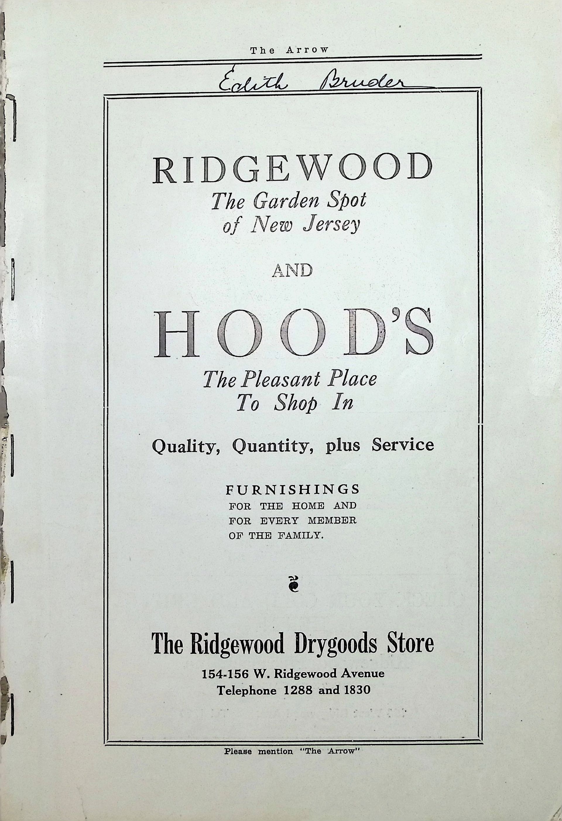 A book is titled ridgewood and hood 's